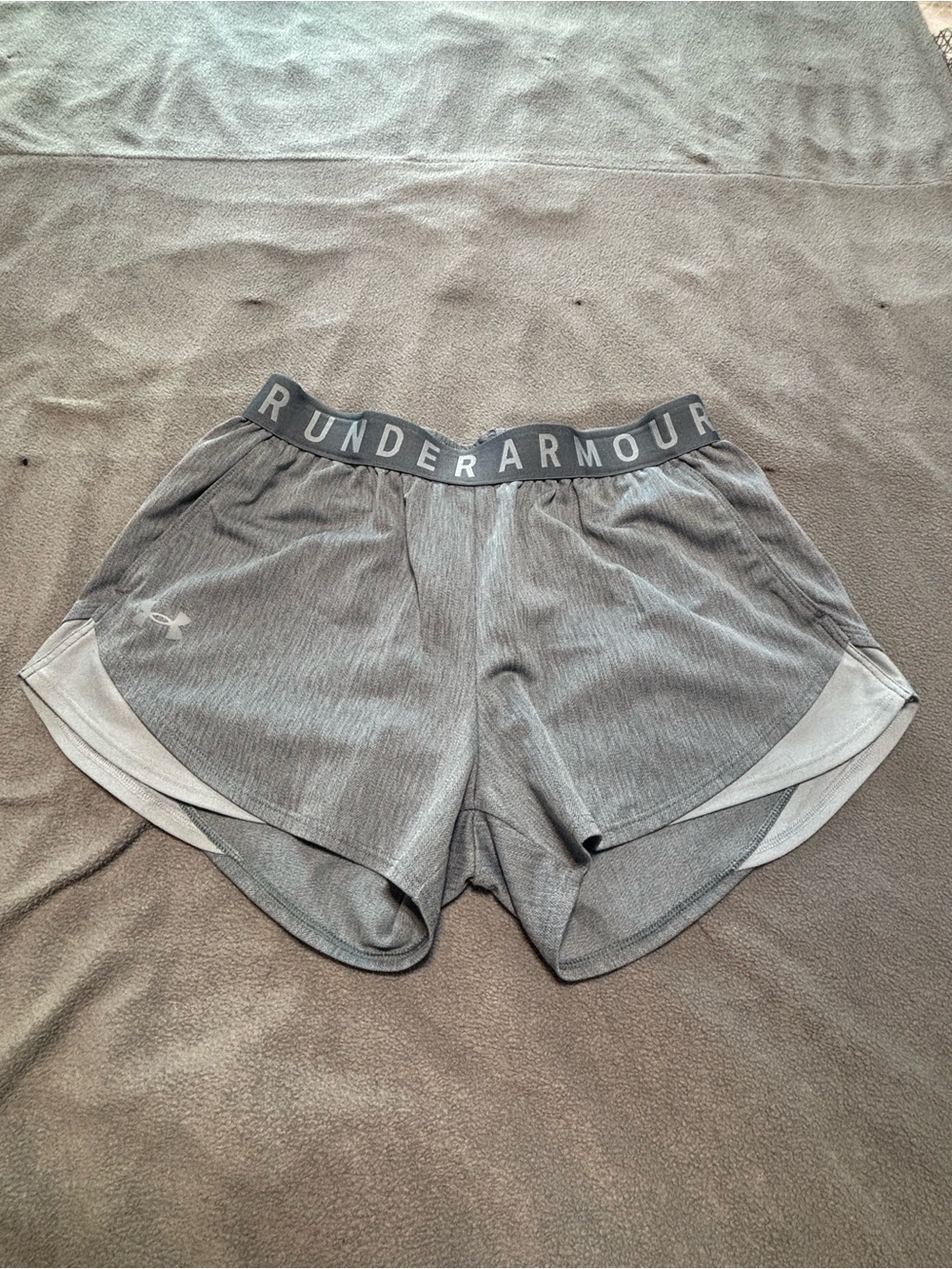Under Armour Gray Women’s Athletic Shorts With Branded Waistband & Pockets